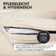 Ein entspannter Hund schläft auf einem weichen, gerippten Haustierbett. Der Text lautet "Kuschelweich" und "Atmungsaktiver, flauschiger Cord-Stoff."