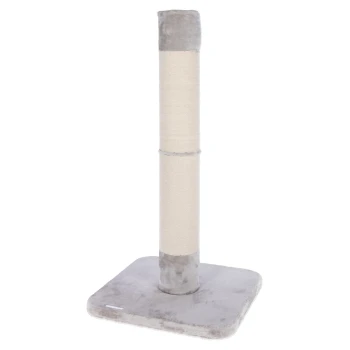 Grauer und beiger Katzenkratzbaum mit Sisalseil und Plüschbasis aus einem Online-Tierfachgeschäft.