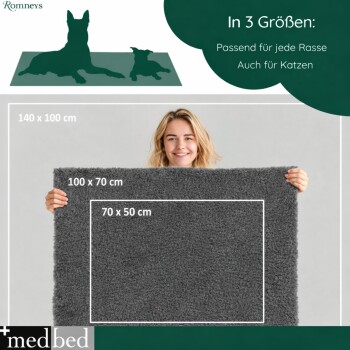 Nahaufnahme eines grau-weiß gestreiften Haustierbetts mit weichen, flauschigen Stofflagen.