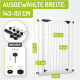 Haustiersicherheitsgitter mit verstellbarer Breite (143-151 cm), Höhe (107 cm) und detaillierten Maßen für die Installation.