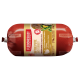 Rote Fleischeslust-Tiernahrungsrolle mit Aufschrift 'Saftige Pute / Juicy Turkey', 75 % Fleisch, 7 % Erbsen & Hüttenkäse