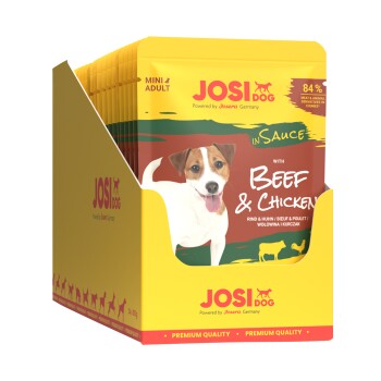 JosiDog Mini Adult Hundefutterpackung mit Rind und Huhn in Sauce, 84 % Fleisch & tierische Nebenerzeugnisse, Premiumqualität.