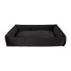 Schwarzes rechteckiges Haustierbett mit plüschigem Stoff und erhöhten Kanten, entworfen für Komfort und Unterstützung.