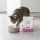 Chat tigré gris donne des coups de patte à un bol vide à côté d'un sac d'aliments pour chats Select Gold Medica Veterinary Diet (300 g)