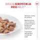Talerz brązowych kawałków napowietrzonego musu dla zwierząt; polski tekst 'UNIKALNA KONSYSTENCJA MUSU AIRLIFT™' i wypunktowane korzyści produktu
