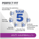 Hundefutter gekennzeichnet mit "Perfect Fit" mit "insgesamt 5" Gesundheitsvorteils-Icons und "ANTI HAARBALL 1+" am unteren Rand.
