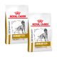 Zwei Säcke Royal Canin Veterinary Urinary S/O Hundefutter, beschriftet mit "Moderate Calorie", mit einer Hundillustration und dem Markenlogo.