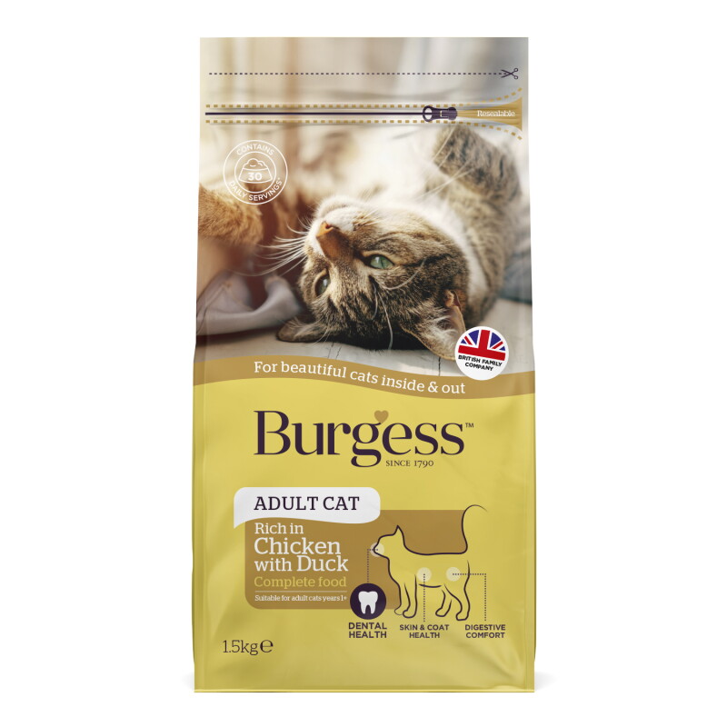 Burgess Adult – Trockenfutter für erwachsene Katzen mit Huhn & Ente, ausgewogene Premium-Rezeptur