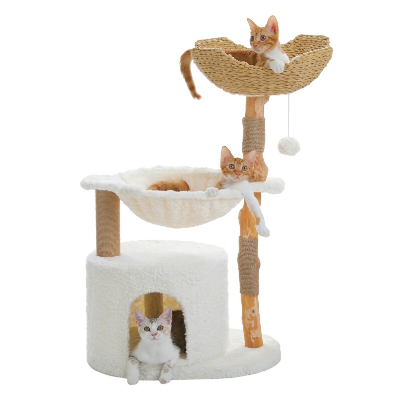 Pawz Road Moderner Kratzbaum 102 cm mit Rattankorb