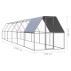 Ein großes Außengehege für Haustiere mit einem spitzen Dach, 1200 cm lang und 200 cm hoch, mit einem Drahtgitterdesign zur Belüftung.