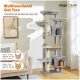 Multifunktionaler Katzenbaum mit zwei sich entspannenden Katzen; verfügt über mehrere Ebenen, Kratzpfosten und eine gemütliche Hängematte.