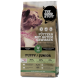 Sac de nourriture pour chien avec un chien portant un bandana rose, étiqueté 'THE GOOD STUFF', avec du texte en allemand sur les ingrédients et les informations nutritionnelles.