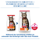Hill's Science Plan Adult 1–6 Katzenfutterbeutel, Bild einer getigerten Katze; Text "VERBESSERTE REZEPTUR" und "ACTIVBIOME+ MULTI BENEFIT".