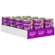 Een display van Whiskas kattenvoerblikken in een paarse doos, met afbeeldingen van katten en de tekst "Whiskas" en "Mit Geflügel in Sauce."