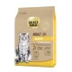 Sac de nourriture pour chats Select Gold avec un chat tigré gris, étiqueté "Adult Indoor," avec des détails sur les ingrédients comme la volaille et le riz.