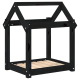 Schwarzer Holzrahmen für ein Haustierhaus mit einem schrägen Dachdesign und Holzlatten für den Boden, unmontiert und ohne sichtbaren Text.