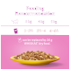Feeding recommendation chart for cats, showing portion sizes for 3 kg, 4 kg, and 5 kg cats, with a bowl of cat food.