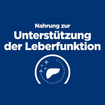 Nahrung zur Unterstützung der Leberfunktion, mit einem Leber-Icon und Sternen auf einem blauen Hintergrund.