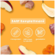 Oranges Werbebild 'BARF Komplettmenü' mit Symbolen: Monoprotein · 100% frisch & natürlich · getreidefrei; Fleisch, Apfel, Birne, Karotte.