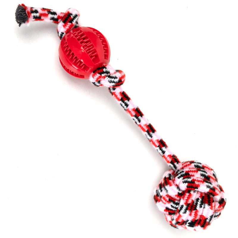 nobleza Hundespielzeug – Zerrseil mit Kauball, robust & zahnfreundlich, in 3 Farben rot