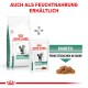 Verpackung von Royal Canin Diabetiker-Tiernahrung, mit Trockenfutter und Nassfutteroptionen, mit dem Text "Diabetiker" und "Feine Stückchen in Sosse."