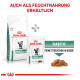 Verpackung von Royal Canin Diabetiker-Tiernahrung, mit Trockenfutter und Nassfutteroptionen, mit dem Text "Diabetiker" und "Feine Stückchen in Sosse."