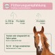 Fütterungsempfehlung für Pferde: 70g täglich für ein ca. 500kg schweres Pferd, 35g täglich für kleinere Pferde. Gebrauchsanweisung enthalten.