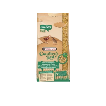 Sac de Versele-Laga Country's Best, mélange de grains pour poussins et cailles GRA-MIX 510, montrant des images de poussin et de caille et des graines visibles