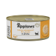 Applaws natürliche Katzenfutterdose mit Hähnchenbrust und Käse in Brühe, 70g, mit einem Pfotenabdruck-Logo und einer Silhouette einer Katze.