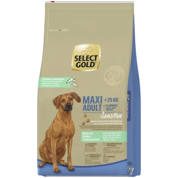 Sac de nourriture Select Gold Maxi Adult Sensitive pour chiens de plus de 25 kg, riche en protéines de ver à soie, formule sans gluten.