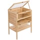 Holzgehege für Haustiere mit einem Netzdeckel, mit zwei Regalen und einem offenen Fach für Haustiere.