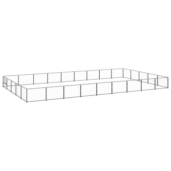 Ein rechteckiger Metallspielplatz für Haustiere mit einem Gitterdesign, das mehrere Paneele und ein Tor für einfachen Zugang bietet.