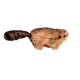 Kleines braunes Plüsch-Biber-Katzenspielzeug mit flauschigem Fell, dunklem flachem Schwanz und schwarzen Perlenaugen auf weißem Hintergrund.