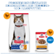 Hill's Science Plan: Trockensack mit Katzenfoto 'Mature Adult 7+' und Nassfutterbeutel 'Premium‑Stückchen mit Huhn'