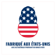 Logo en forme de patte aux couleurs du drapeau américain au-dessus du texte français « FABRIQUÉ AUX ÉTATS-UNIS » et « AVEC DES MATÉRIAUX PROVENANT DU MONDE ENTIER ».