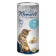 Crispy Snack Moments Katzenleckerlis-Dose mit einer verspielten getigerten Katze, beschriftet mit "100% reines Filet" und "Thunfisch", mit Snackwürfeln.