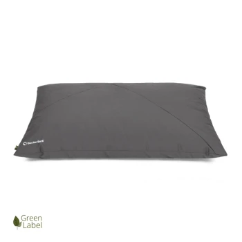 Grau Haustierbett mit schlankem Design, mit dem Logo "Doctor Bark" und einem "Green Label" Emblem in der unteren linken Ecke.