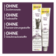 GimCat Senior Paste (Alter 7+) Tube und Schachtel mit Bild einer grauen Katze; deutsches Etikett 'OHNE' — ohne Zucker, Farbstoffe, Konservierungsstoffe, Aromastoffe.