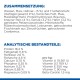 Zutatenliste und Nährwertanalyse für Haustierfutter auf Deutsch, die Komponenten wie Weizen, Mais, Huhn und Vitamine detailliert beschreibt.