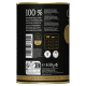 Canette noire de nourriture pour chat premium étiquetée "100% Qualité Premium" avec des informations nutritionnelles, des ingrédients et des directives d'alimentation.