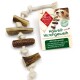 Hundekauspielzeug aus natürlichen Hirschgeweihen, mit einem Seil-Design; Etikett liest "Kauseilt+ Hirschgeweih, 100% Naturprodukt."