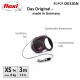 Flexi ausziehbare Hundeleine in Schwarz und Pink, mit ergonomischem Griff, komfortablem Bremssystem und starkem Seil für Hunde bis 8 kg.