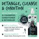 Flasche Bugalugs Tangle Tame 3-in-1 Shampoo, Conditioner und Entwirrungsmittel für Haustiere, mit Angaben zu Weichheit, Glanz und Reinigung.