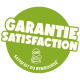 Badge circulaire vert avec texte blanc « Garantie Satisfaction » et « Satisfait ou remboursé » avec icône de pile de pièces CHF.