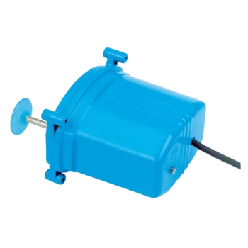 Blaues Haustier-Wasserpumpen mit einem zylindrischen Körper, einem Stromkabel und einem Saugnapf zur sicheren Platzierung.