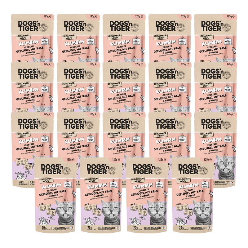 Dogs'n Tiger Adult Nassfutter Katze, Klimbim, Geflügel, Kalb & Möhre, 12x 125g