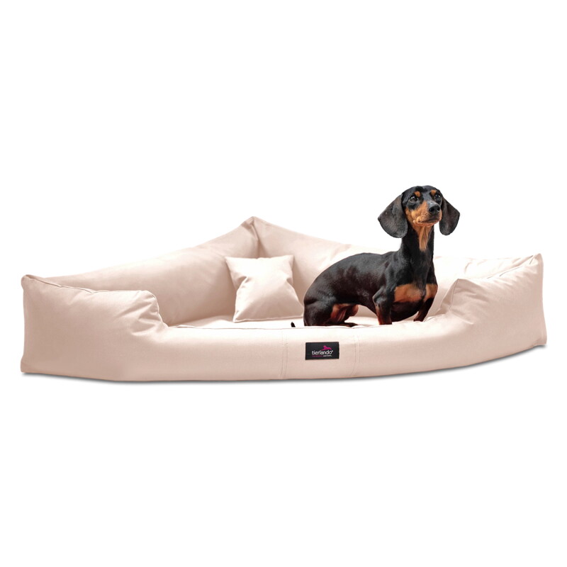Tierlando ® TRIVIA | Orthopädisches Eckhundebett Polyester Hundebett Dreieckbett creme 80 cm, 25 cm, 80 cm