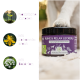 Ein Glas mit "Ruhe & Relax Leckerli" Hundeleckerlis, 100% natürlich, mit Johanniskraut und Baldrian, und einer Pfote im Hintergrund.