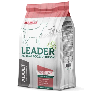2kg bag of Leader Natural Dog Nutrition Sensitive Salmon for large breeds, vet-developed, hypoallergenic, promotes digestion, contains prebiotics.