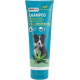 Tube de shampooing AniOne pour chien - étiquette 'SHAMPOO' turquoise, mention 'Aloe Vera', icône vegan, photo de chien et plante d'aloès.